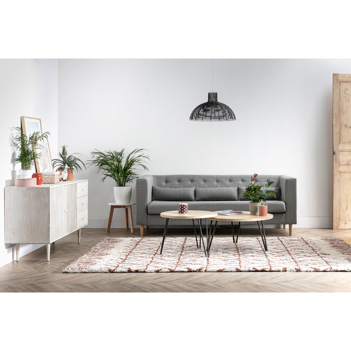 Tables basses gigognes rondes bois manguier massif et métal noir (lot de 2) VIBES bois clair / noir, MILIBOO