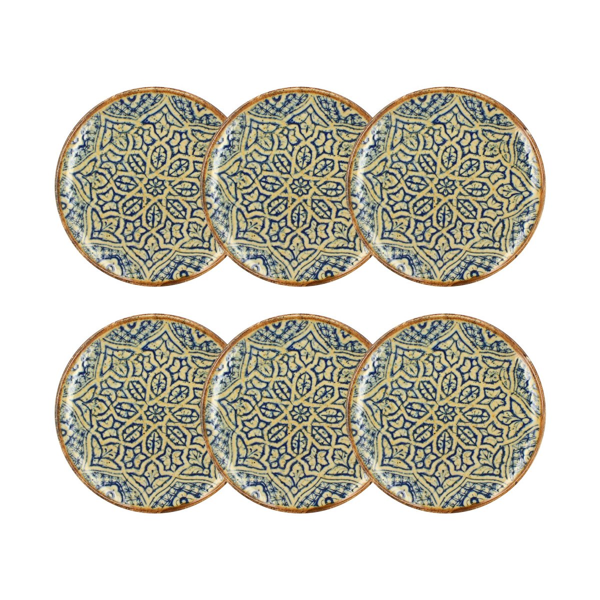 Lot de 6 assiettes plates 27cm en porcelaine, CALYPSO bleu, OGO LIVING
