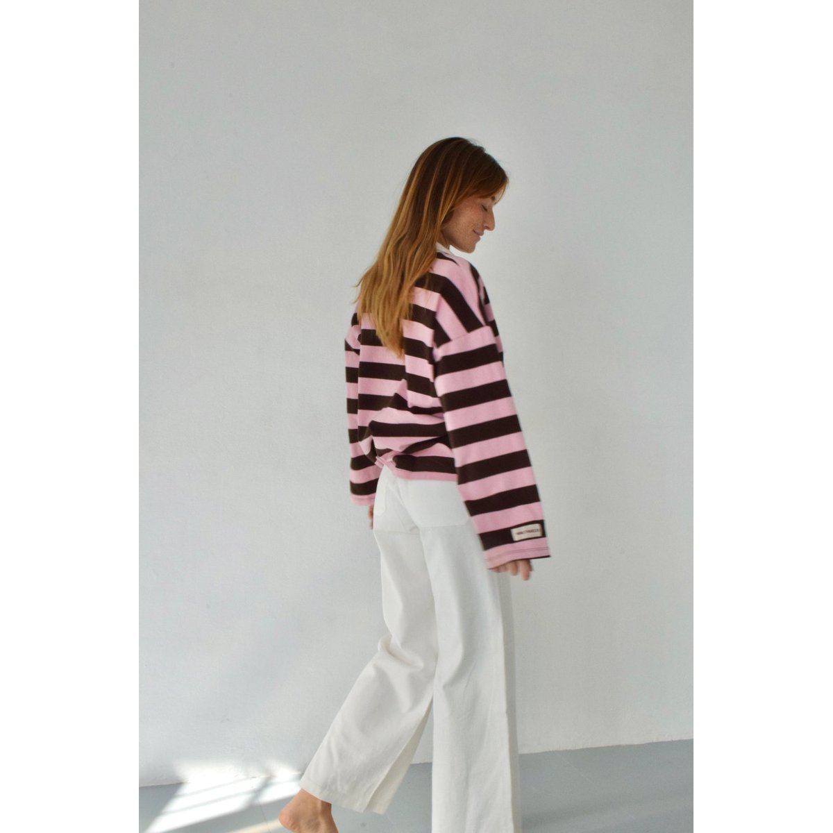 Polo rayé manches longues FILIPA marron / rose, MINDTRAVELER