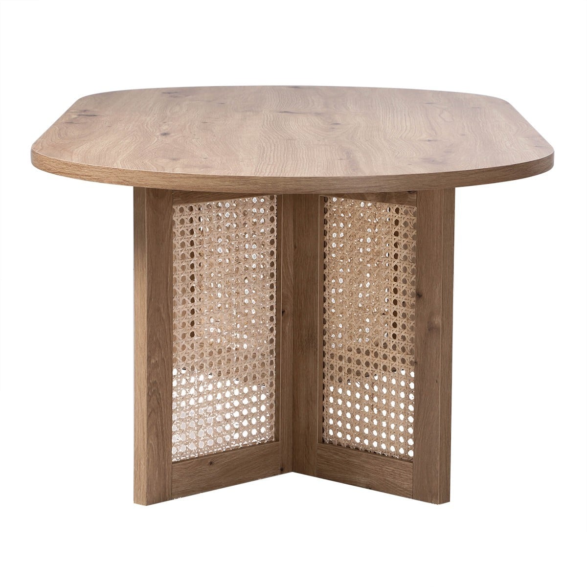Table basse ovale et piètement rotin TALIA bois clair, CALICOSY