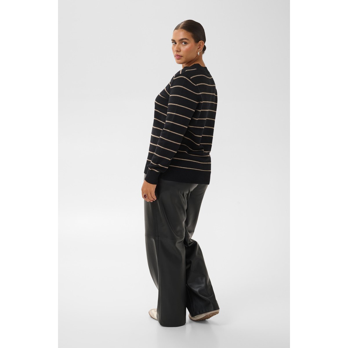 Pullover tricoté noir beige black/desert taupe m. stripe, KAFFE CURVE