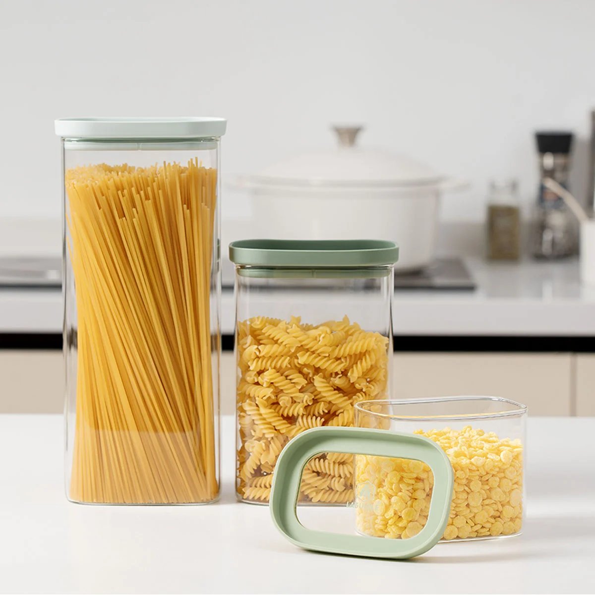 Lot de 3 bocaux en verre (600, 1300, 2000 ml) - Pure vert, LAGUIOLE CUISSON