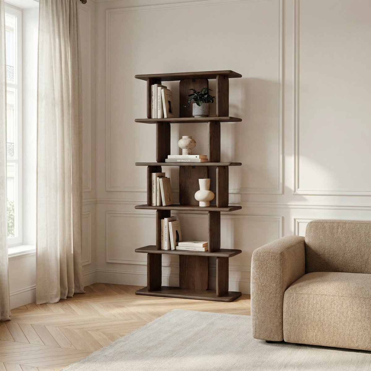 Étagère en bois massif H180cm- BATAM bois, DRAWER