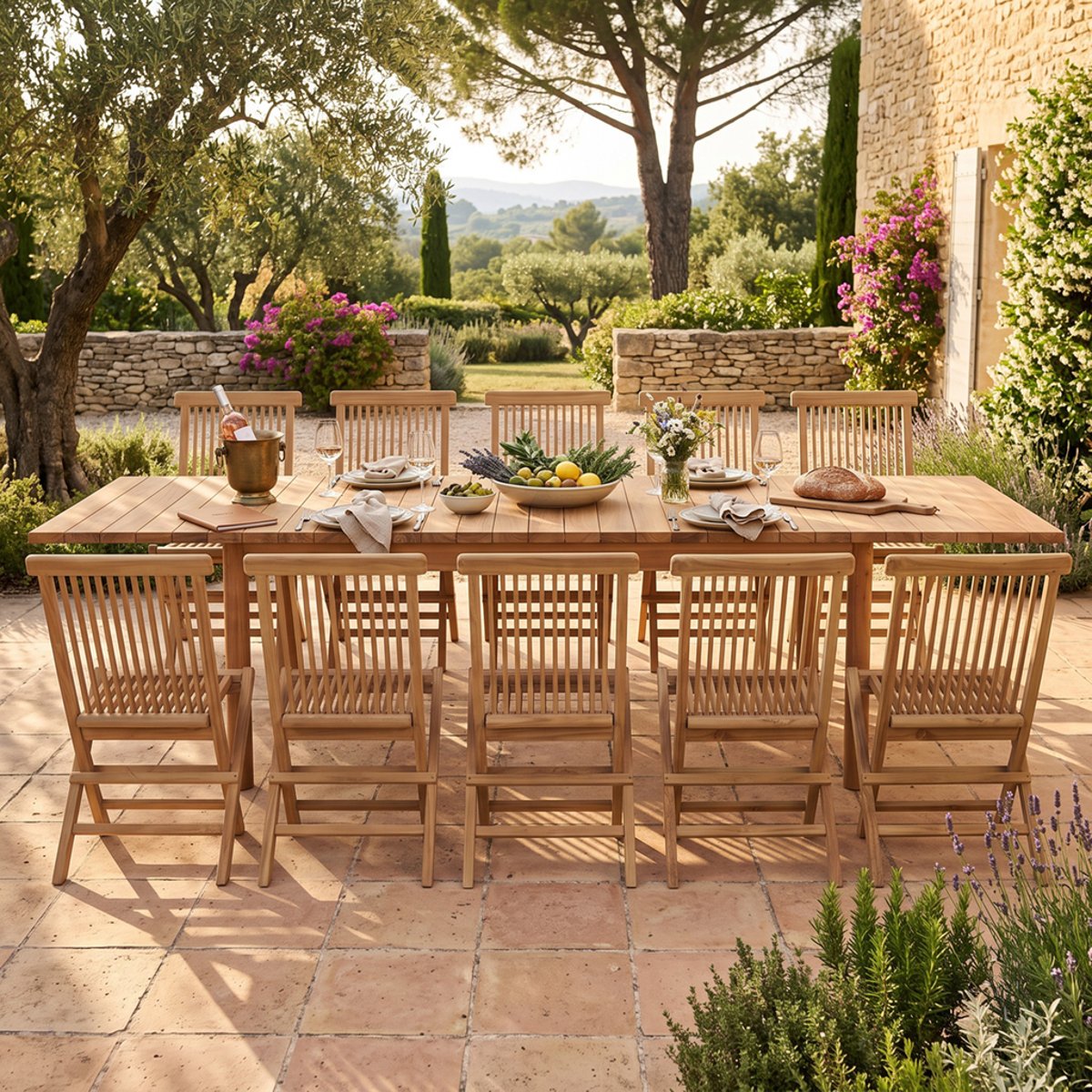 Salon de jardin en teck massif Riviera, 10 places naturel, TECK ATTITUDE