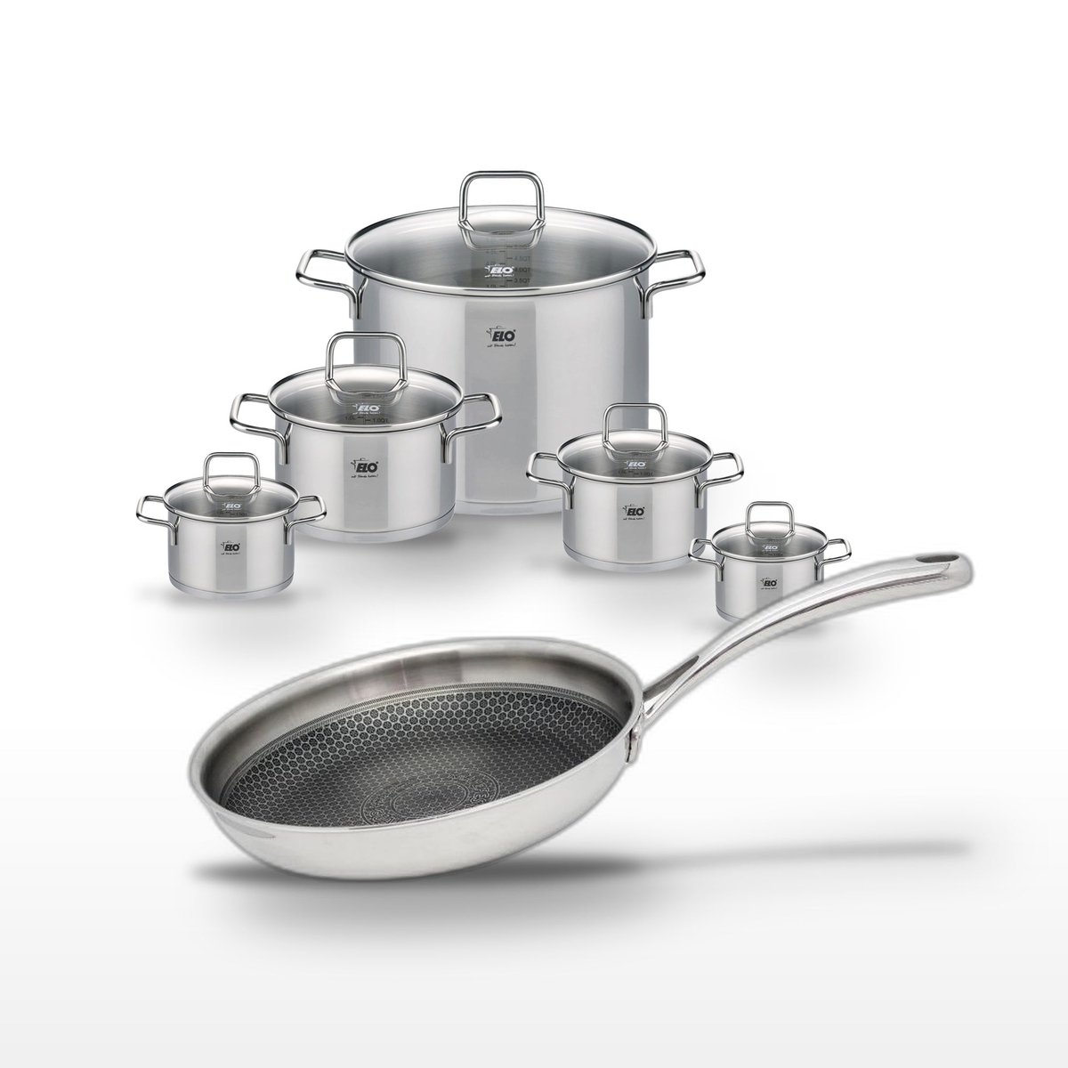 Batterie de cuisine 1 poêle 28cm + 5 faitouts RELIEF EVOLUTION inox, ELO