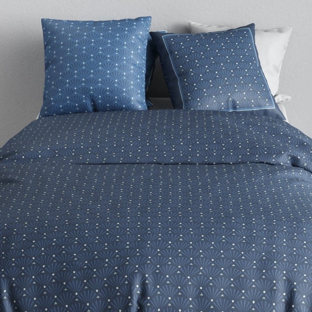 Housse de couette 260x240 + 2 taies coton 57 fils bleu, DECORATIE