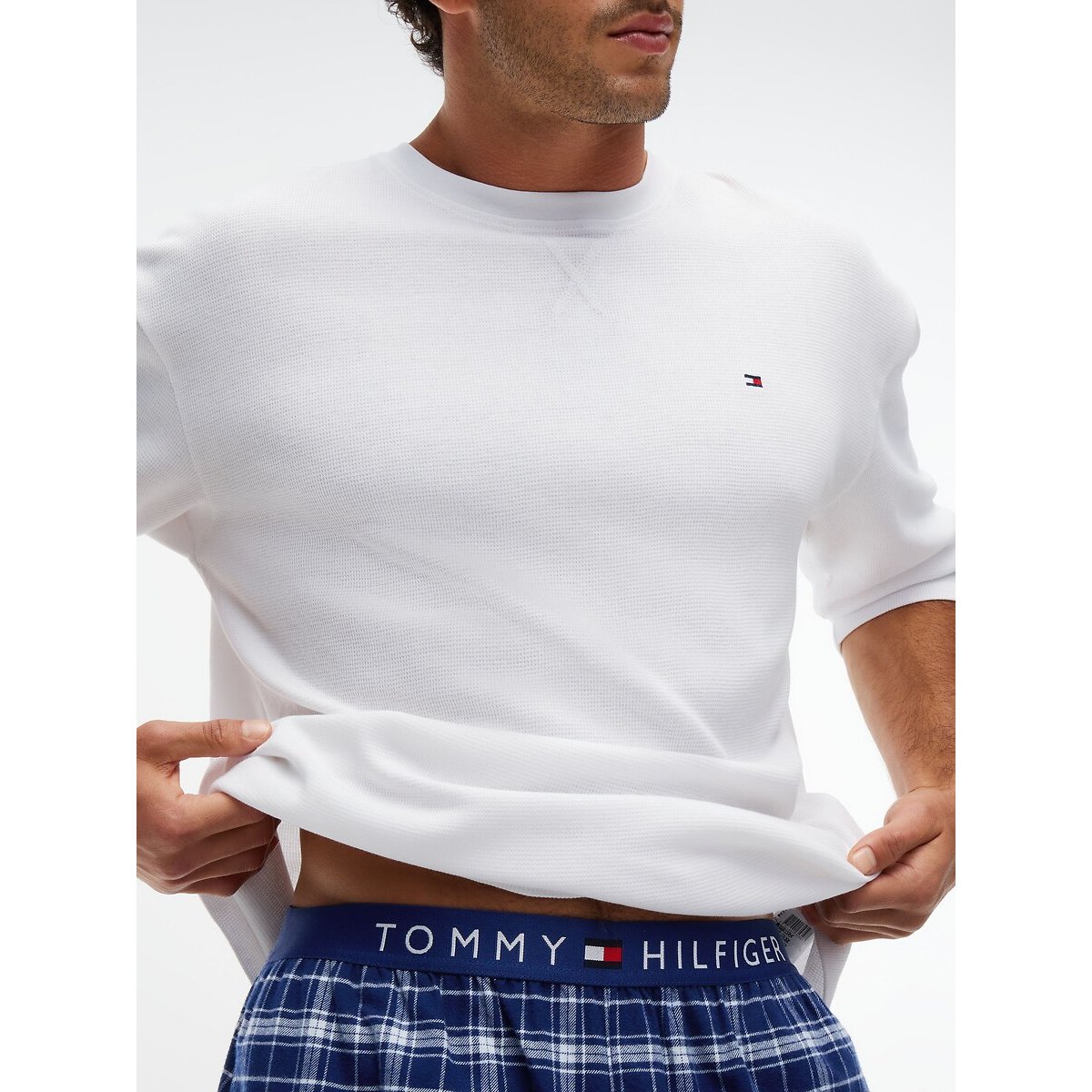 Waffle Knit Long Sleeve Pyjama Set white/checked, TOMMY HILFIGER