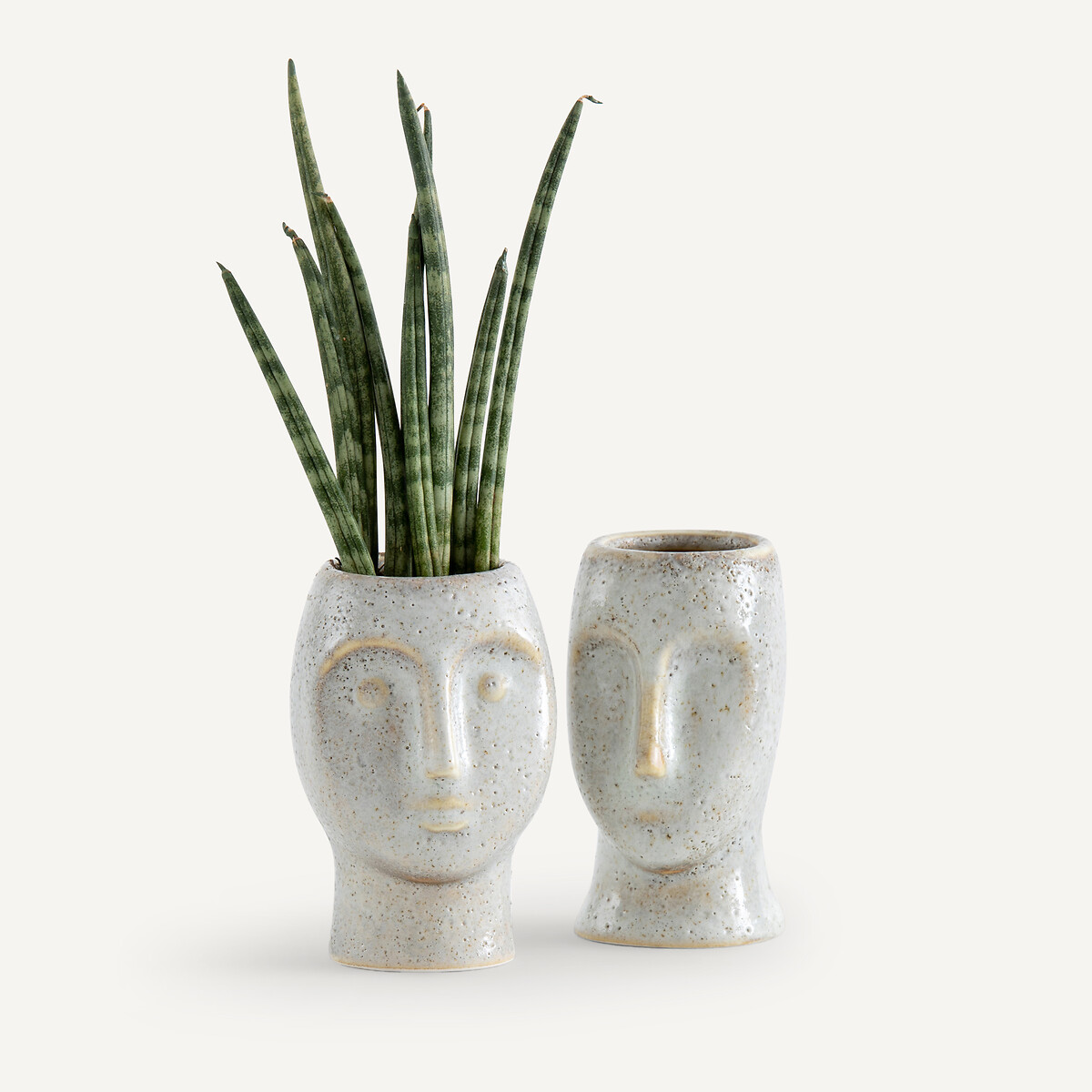 Lot de 2 cache-pots en grès H10cm, Binome beige, AM.PM