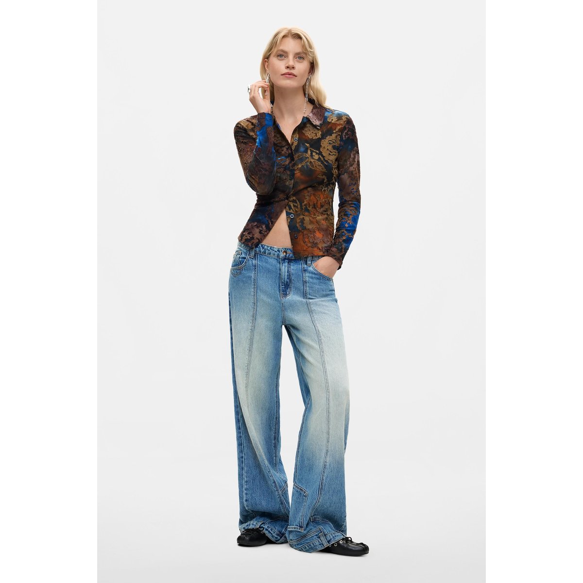 T-shirt imprimé à manches longues marron, DESIGUAL