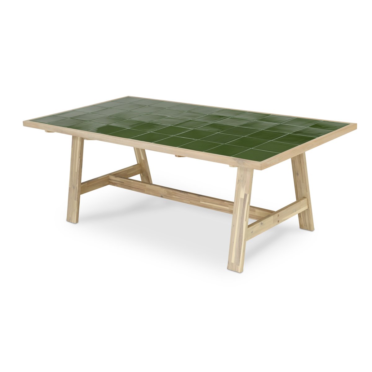 Table à manger, bois, BISBAL bois clair, plateau vert, DEFORA HOME