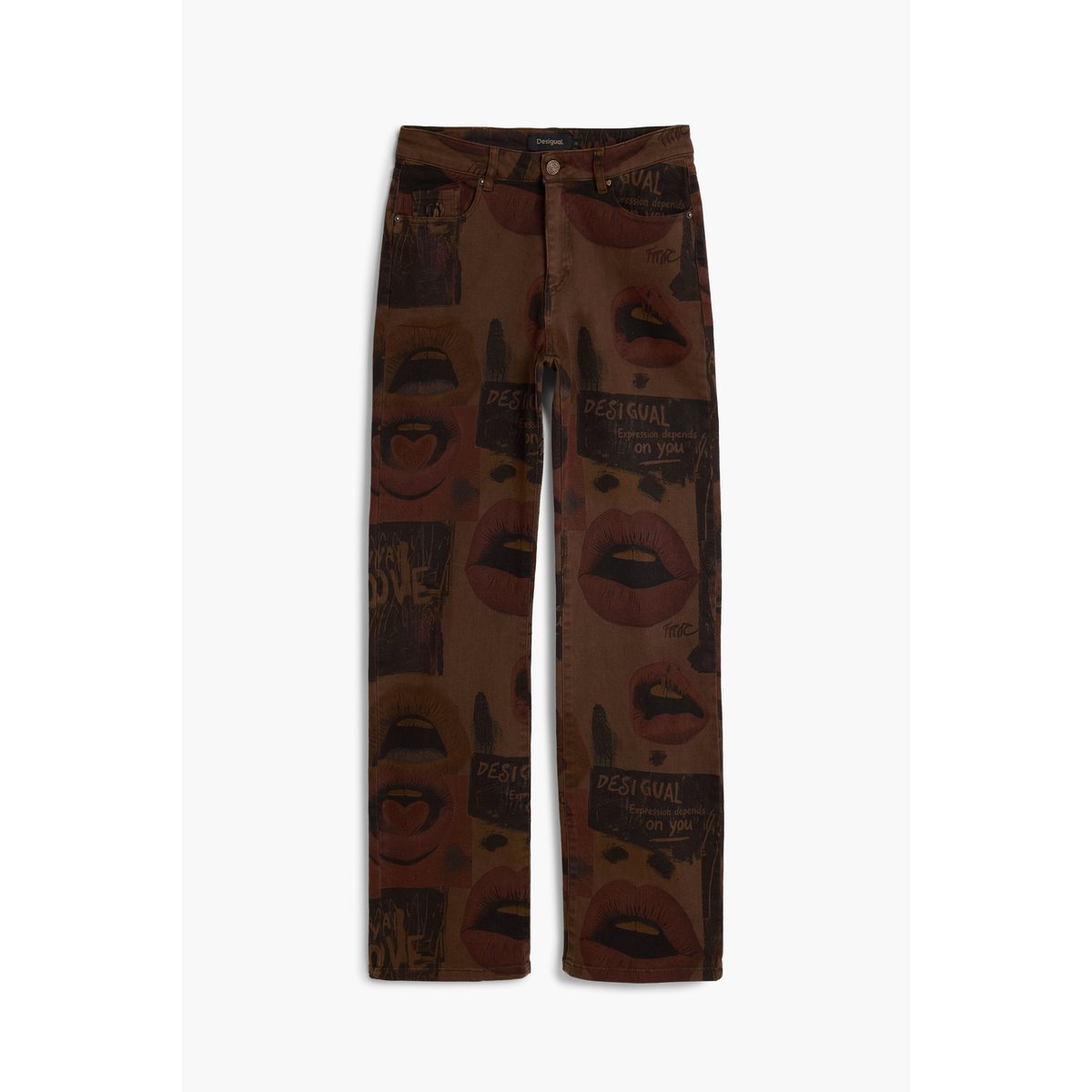 Pantalon en jean imprimé regular marron, DESIGUAL