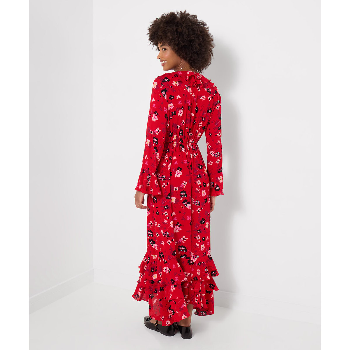 Robe Longue à Volants et Manches Longues Phoebe rouge, JOE BROWNS