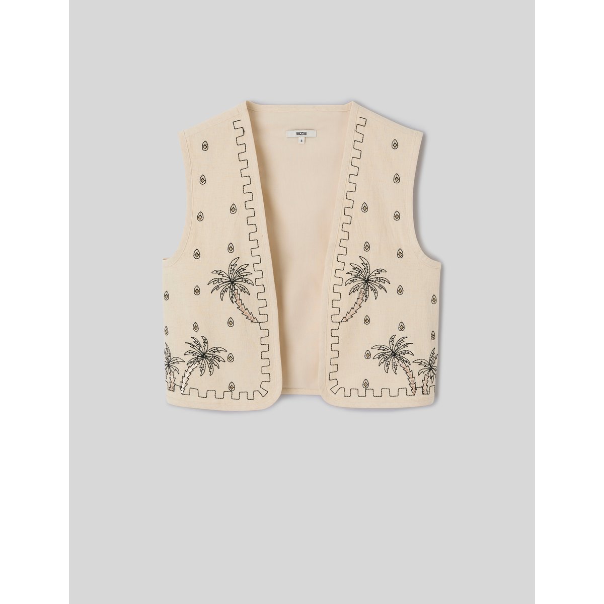 Gilet sans manches brodé naturel, BZB