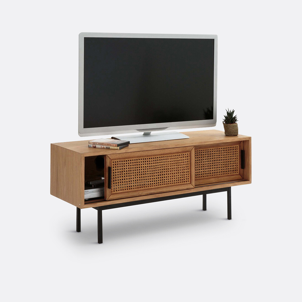 Banc-TV chêne, plaqué et cannage, 2 portes, Waska chêne, LA REDOUTE INTERIEURS