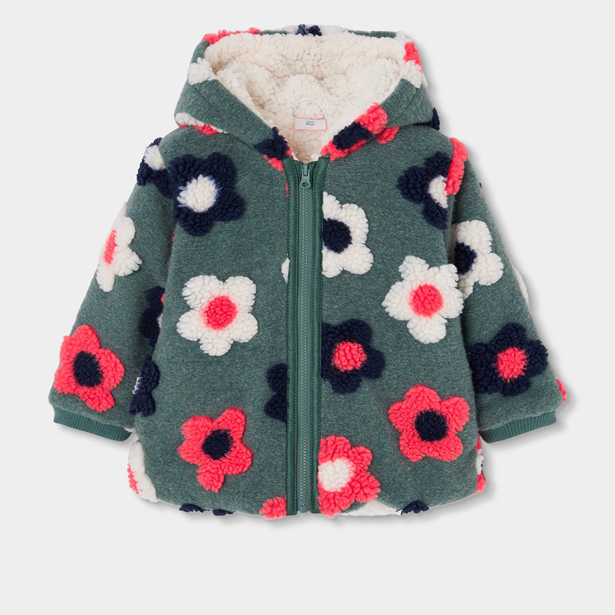 Manteau fille molleton imprimé fleurs vert, BOBOLI