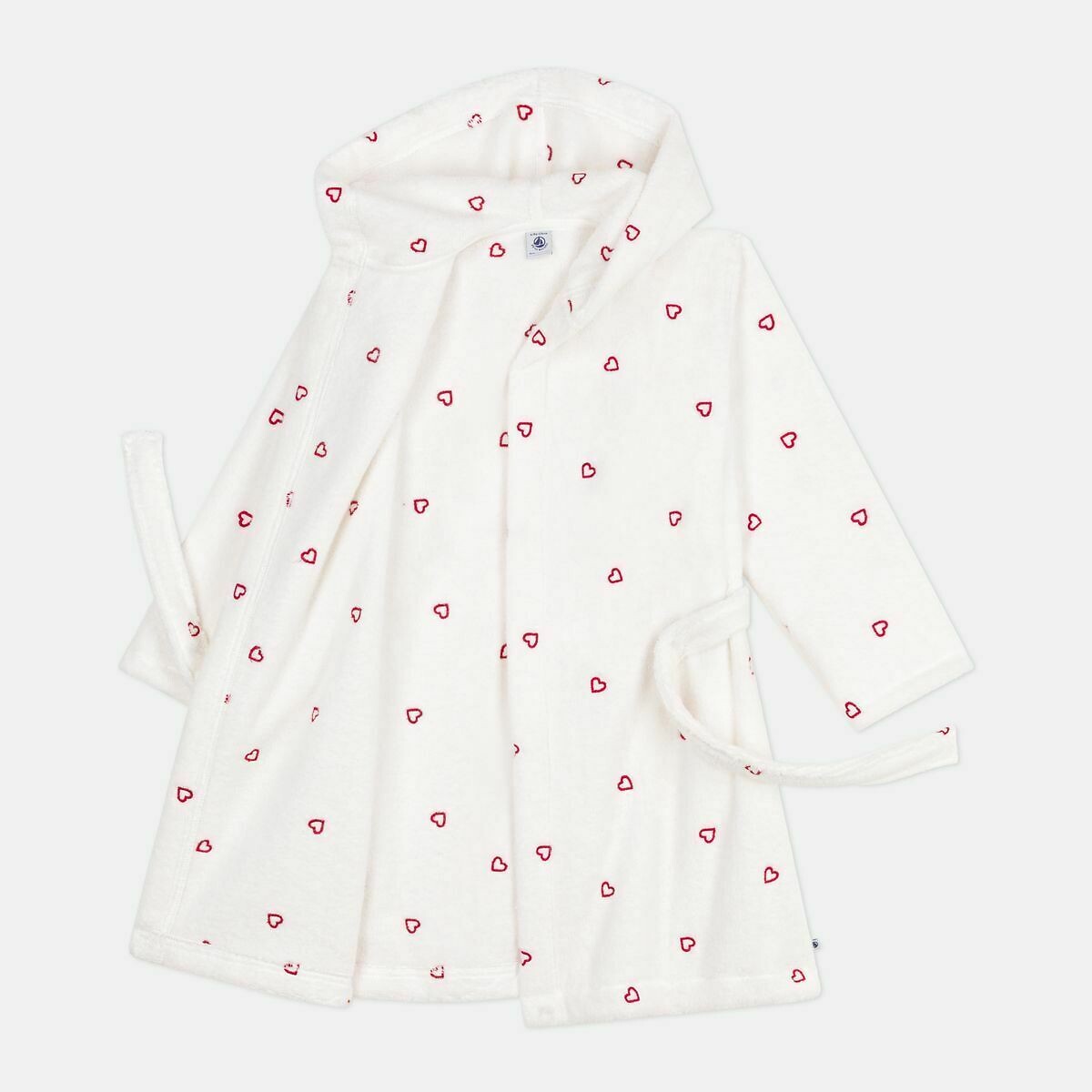 Kinderbademantel aus Baumwollfrottee mit gestickten Herzen motiv herz, PETIT BATEAU