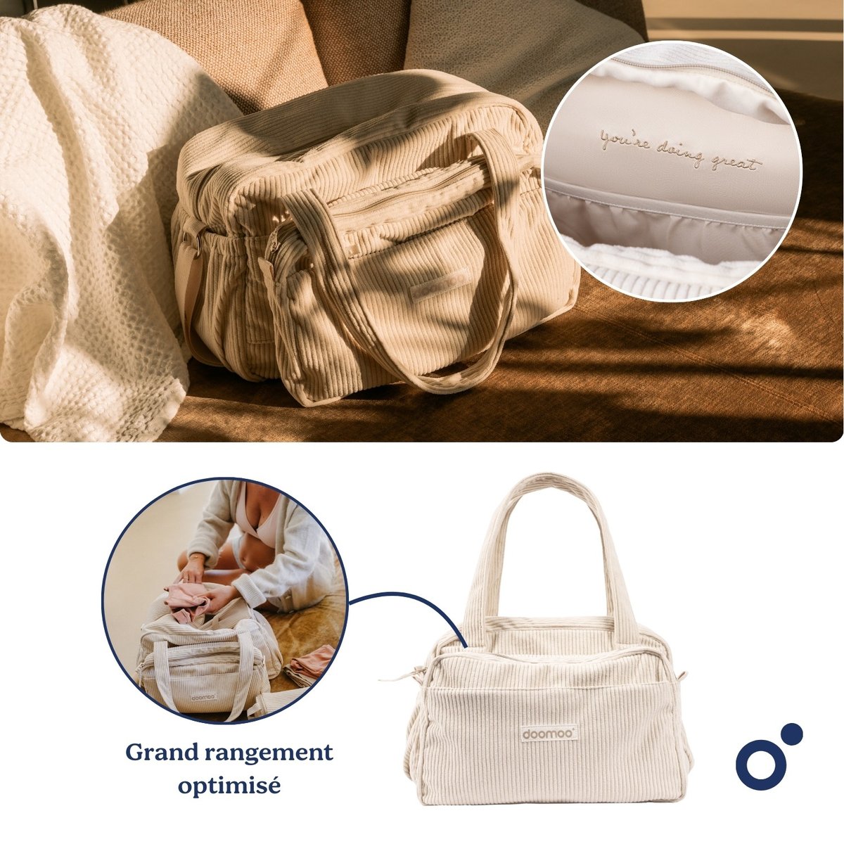 Sac à langer grande capacité doux et stylé beige, BABYMOOV