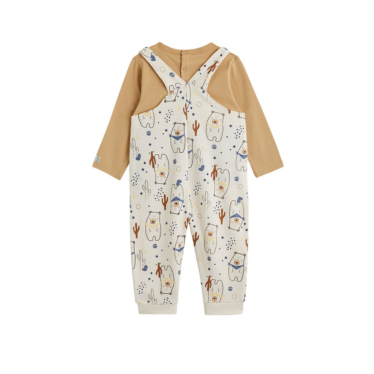 Ensemble salopette bébé en molleton et t-shirt Moka ecru, PETIT BEGUIN