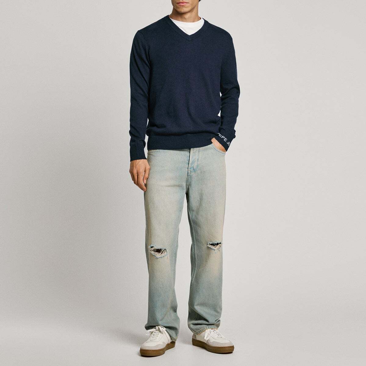 Pull Col V Coupe Regular bleu dulwich, PEPE JEANS