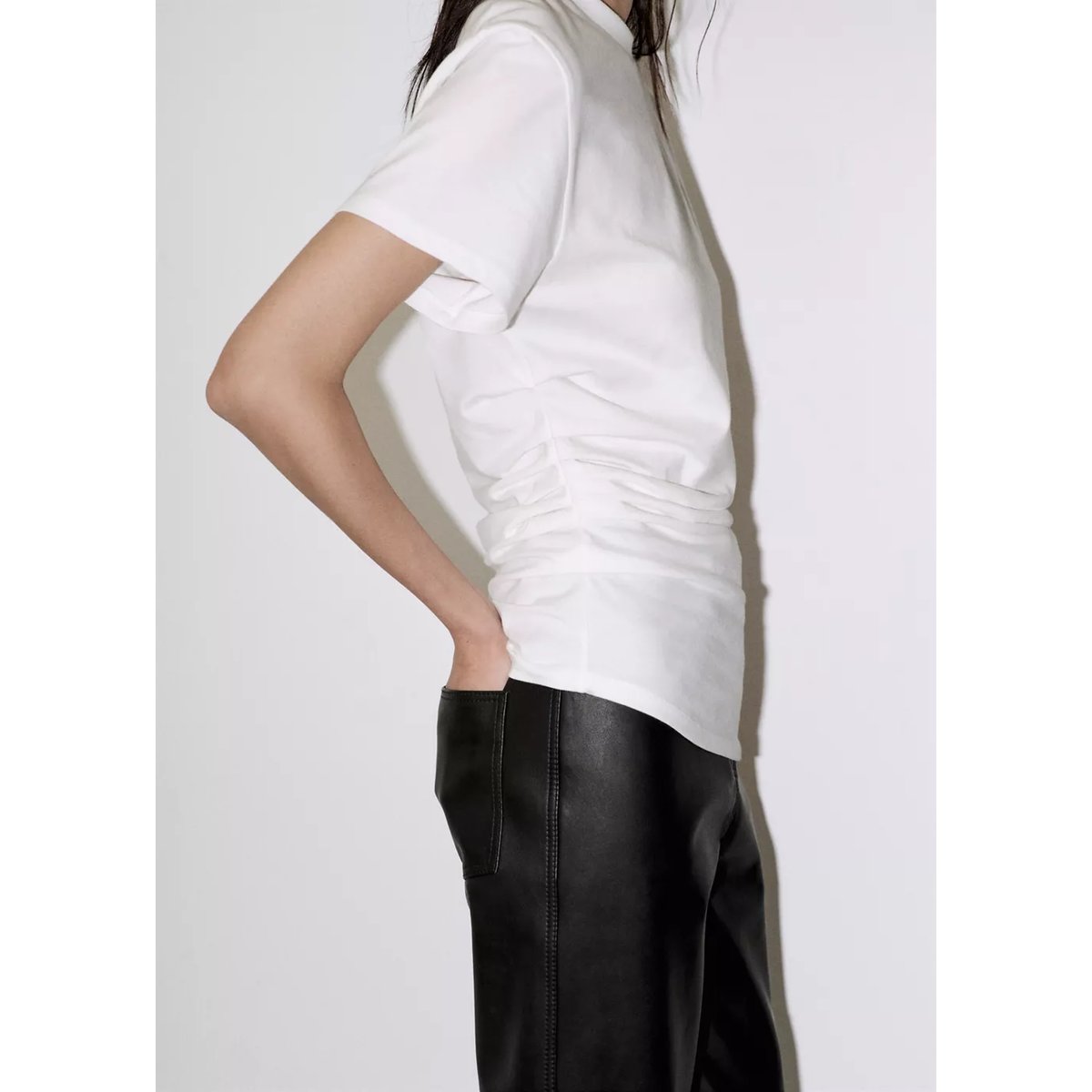 T-shirt froncé coton blanc, MANGO