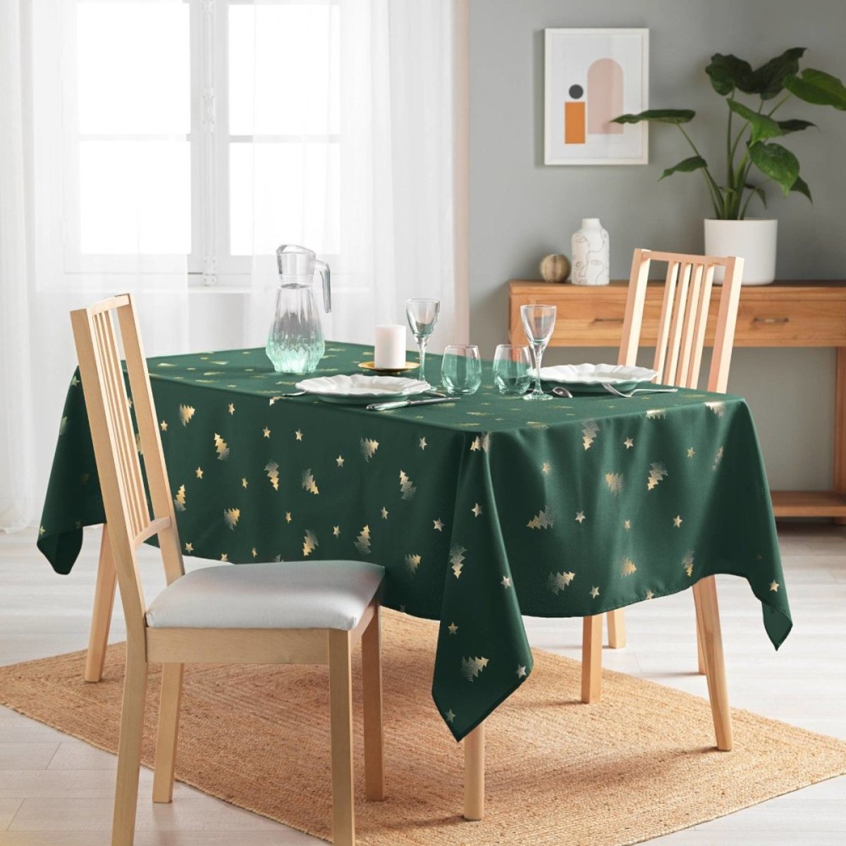 Nappe Rectangulaire 150x300 Antitache Sapin Vert Et Doré vert, DECORATIE