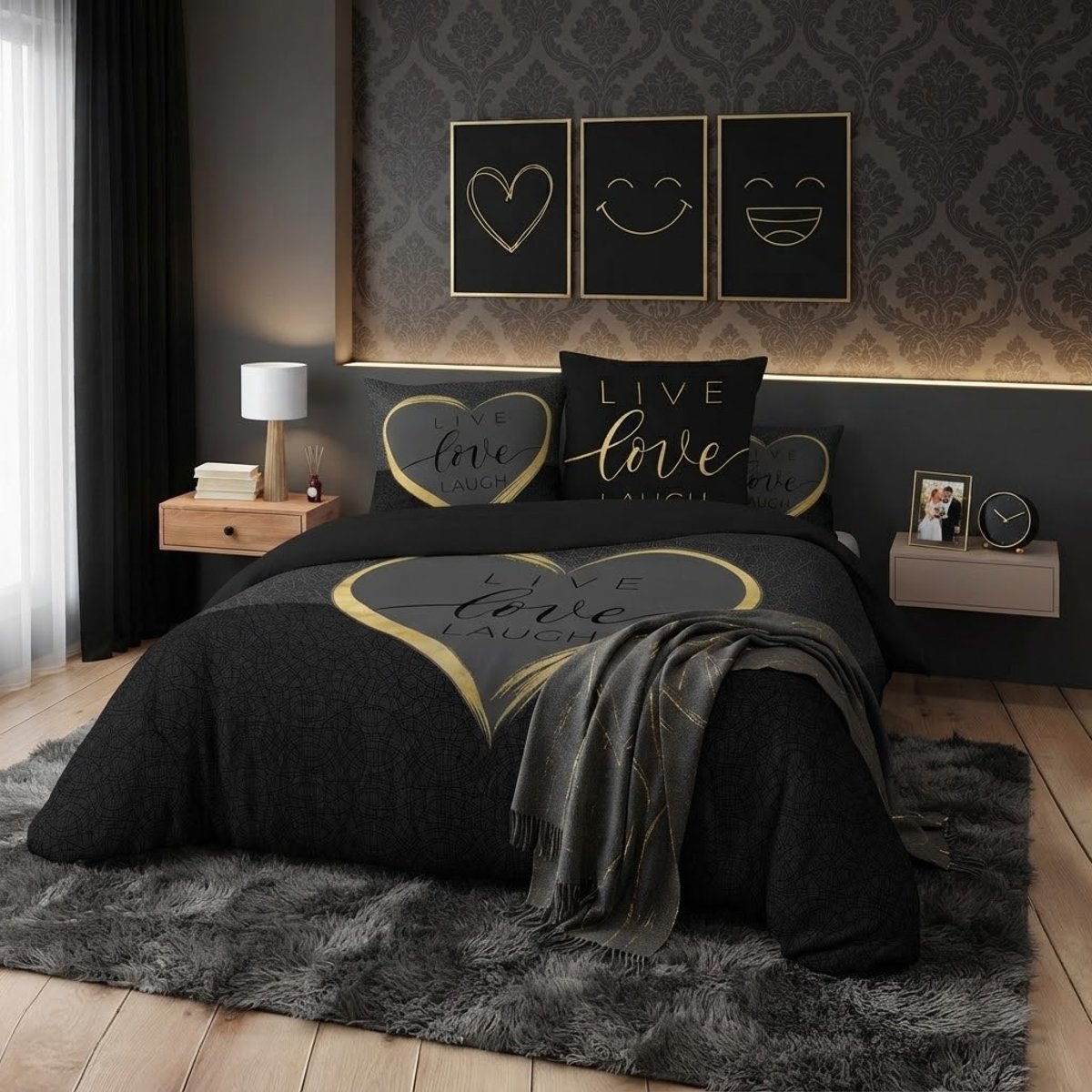 Parure de lit Collection Live and love noir, EDEN
