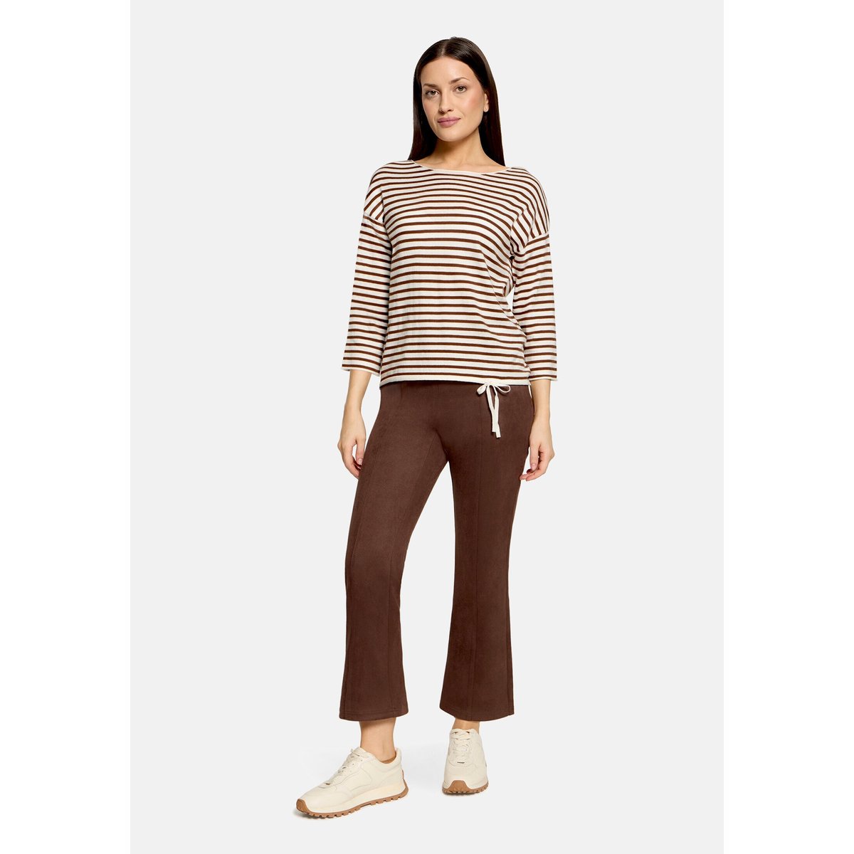 Pull-over en maille à encolure bateau patch cream/brown, BETTY BARCLAY