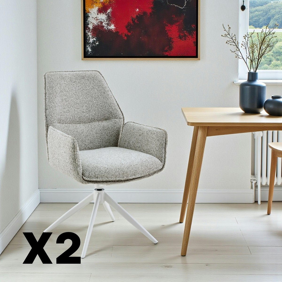 Chaise pivotante à accoudoirs (lot de 2) CORTINA greige, PIER IMPORT