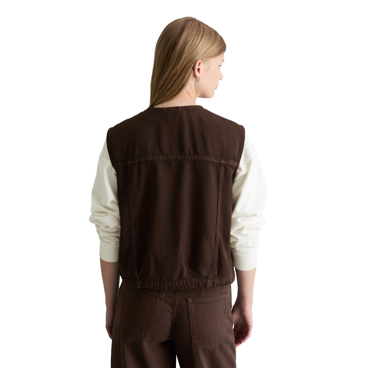 Gilet en jean boxy en mélange de coton organique et de lyocell marron foncé, MARC O’POLO DENIM
