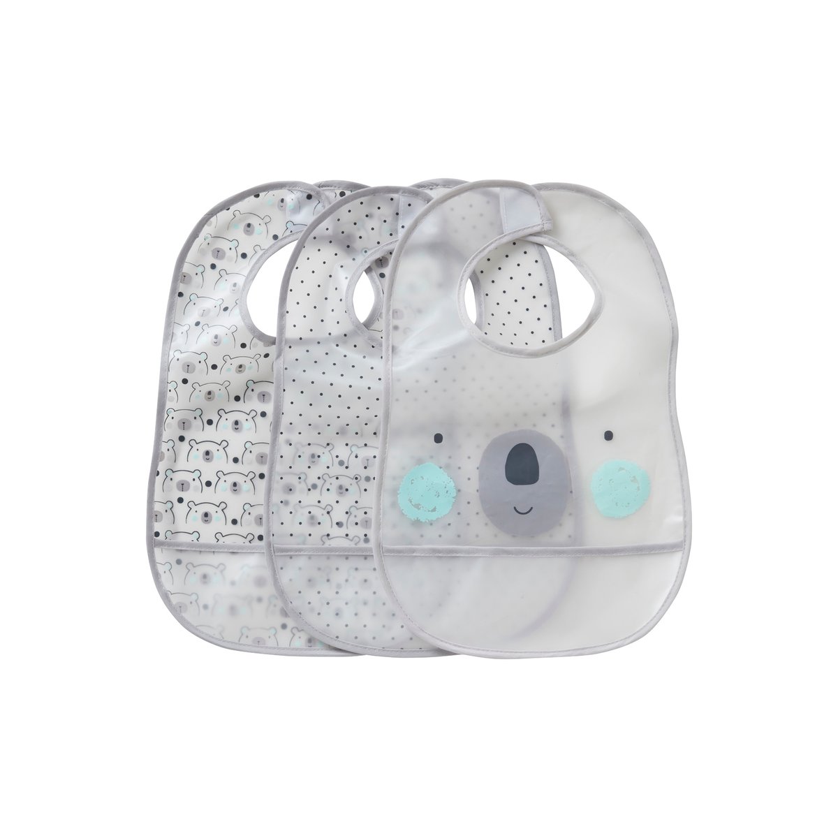 Lot de 3 bavoirs plastifiés avec récupérateur assortis ours, VERTBAUDET