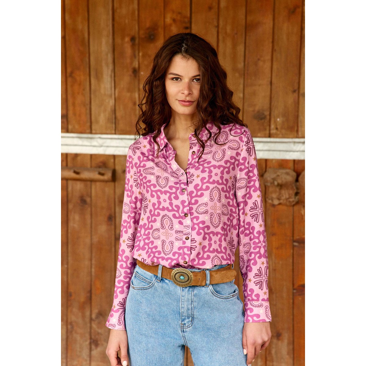 Chemisier manches longues col chemise imprimé ethnique CLEMO 47-cowboy, LA PETITE ETOILE