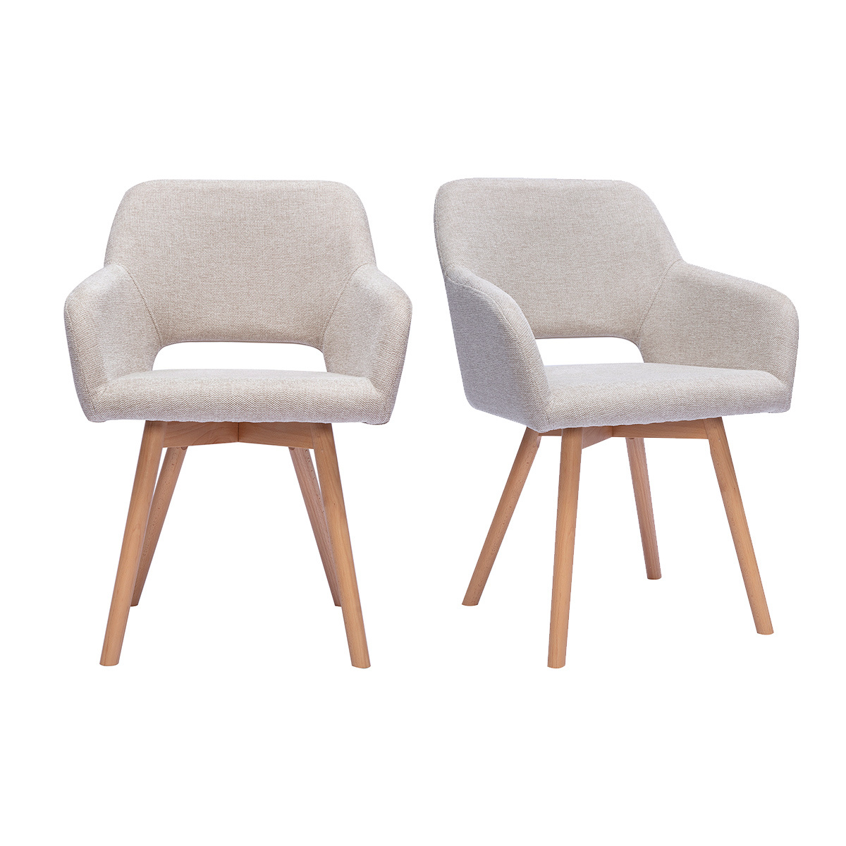 Chaises en tissu effet velours texturé beige et bois clair (lot de 2) LAURETTE beige, MILIBOO