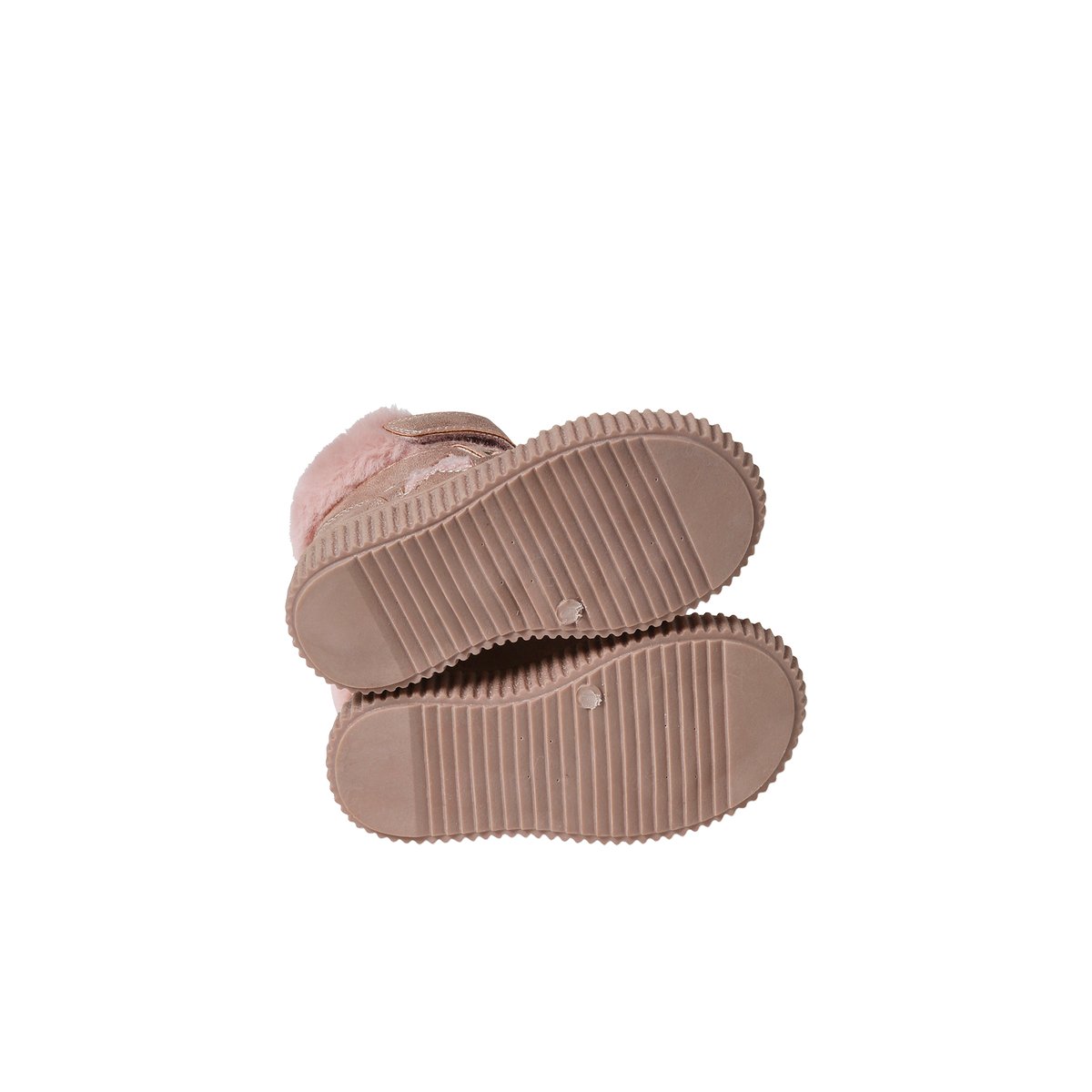 Baskets fourrées lacées, scratchées et zippées bébé rose nude, VERTBAUDET