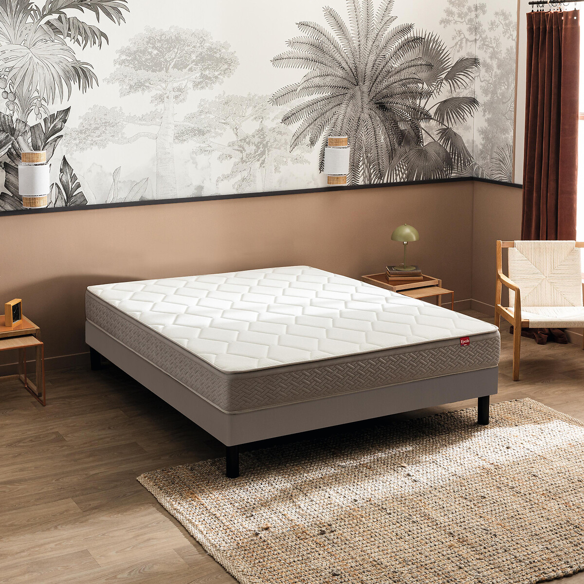 Ensemble matelas 800 ressorts Dépaysant + sommier blanc/gris souris, EPEDA