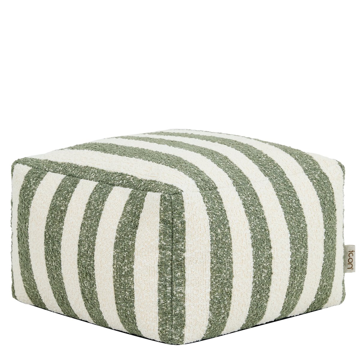 Pouf fauteuil et son repose-pied carré en bouclette rayée Oeko-Tex® - NATALIA vert olive, ICON