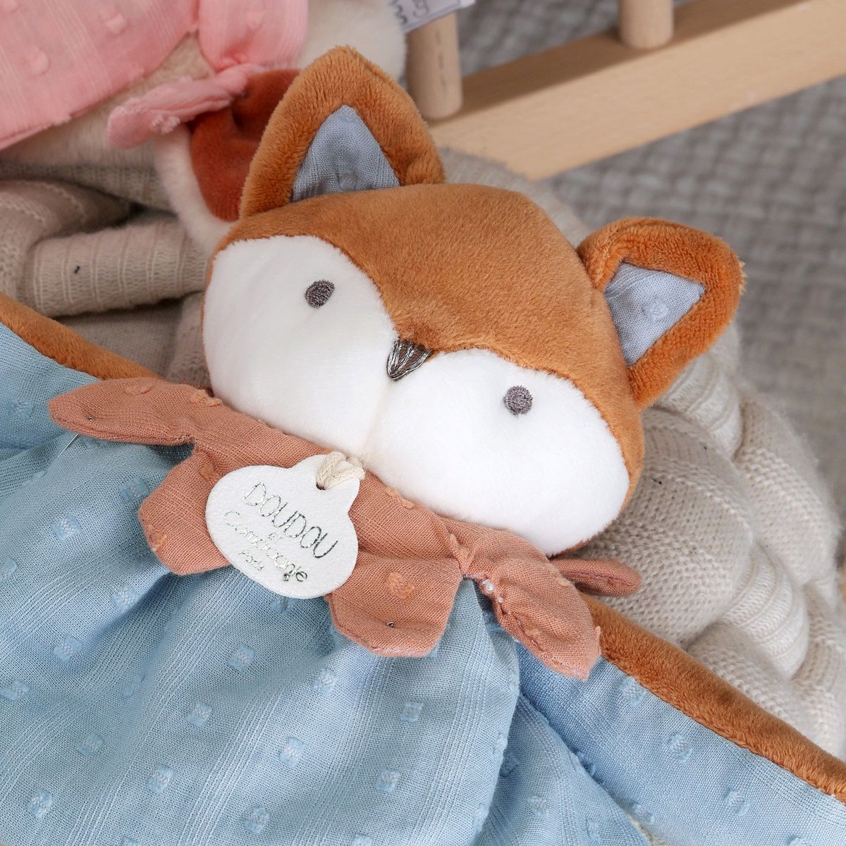 Doudou plat Renard 29 cm bleu, DOUDOU ET COMPAGNIE