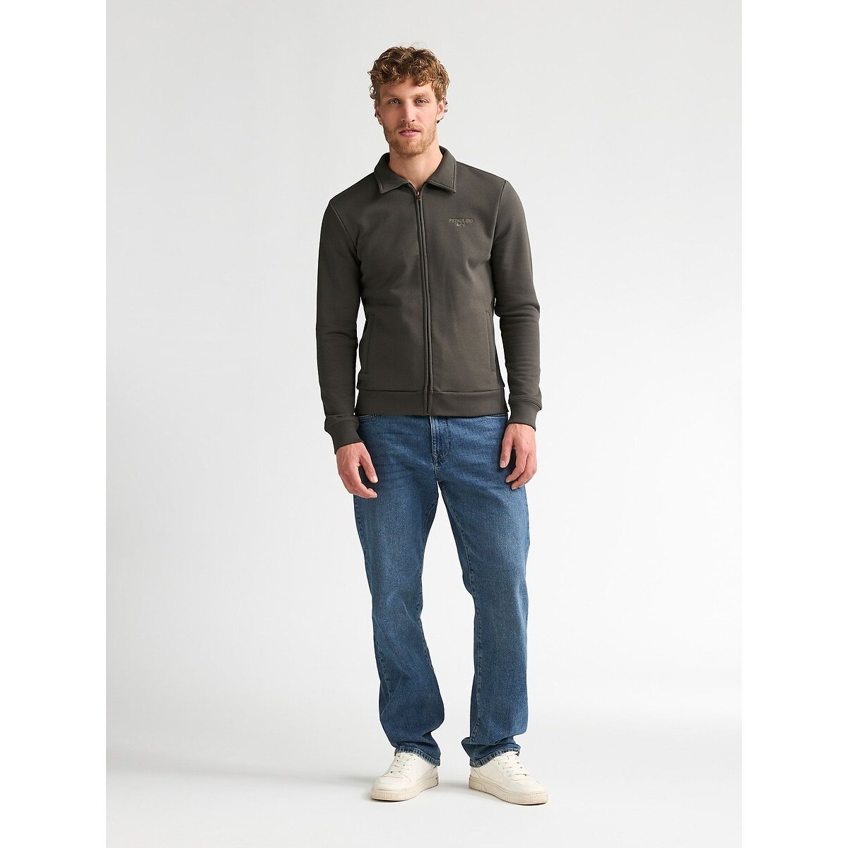 Sweat zippé col polo, chemise gris vert, PETROL INDUSTRIES