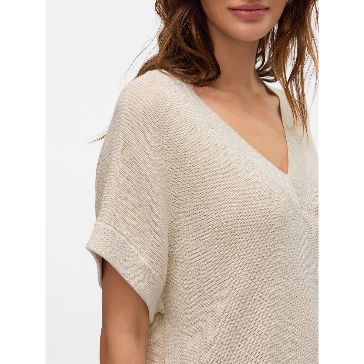 Pull manches courtes col V ecru, VERO MODA