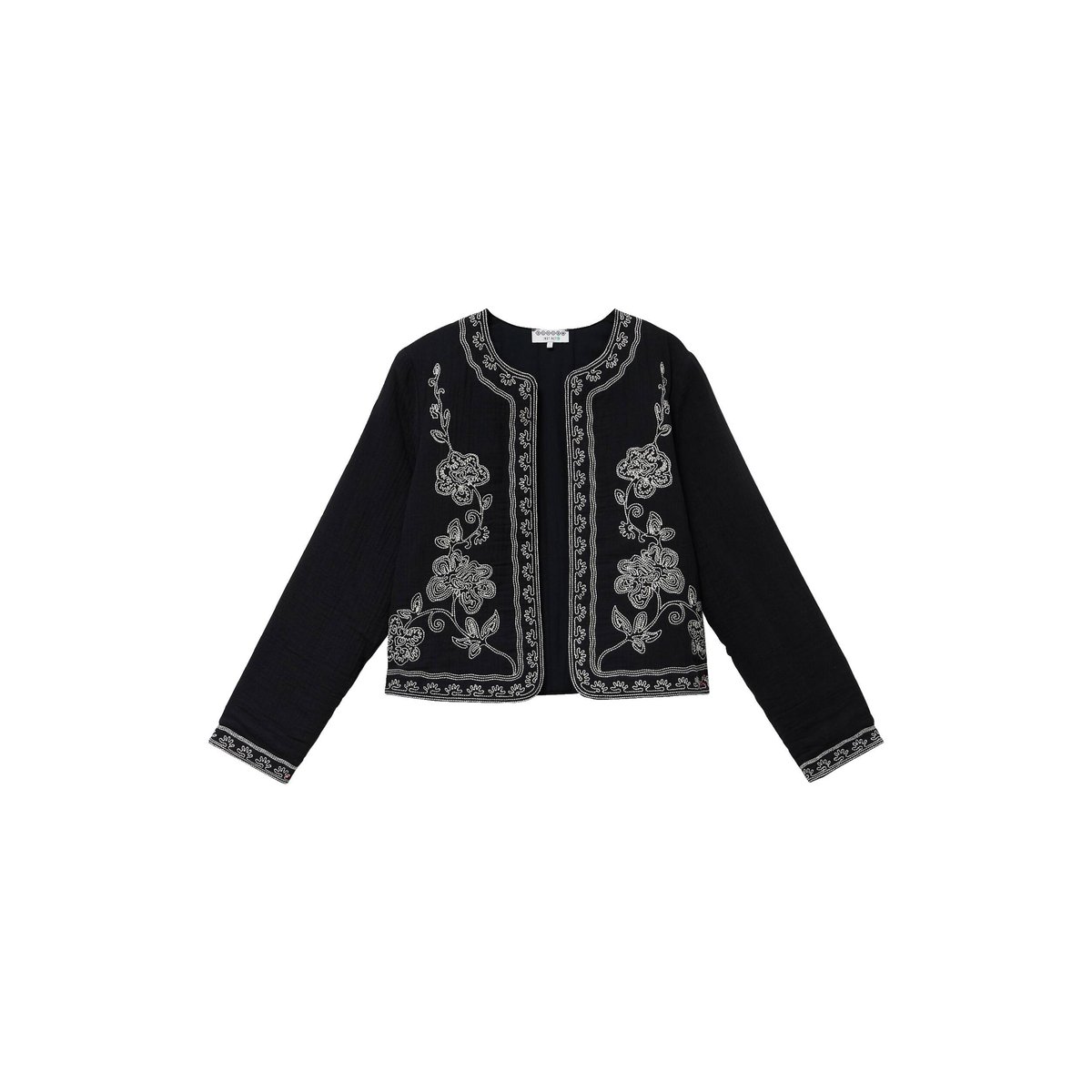 Veste en coton avec broderie noir, BONOBO