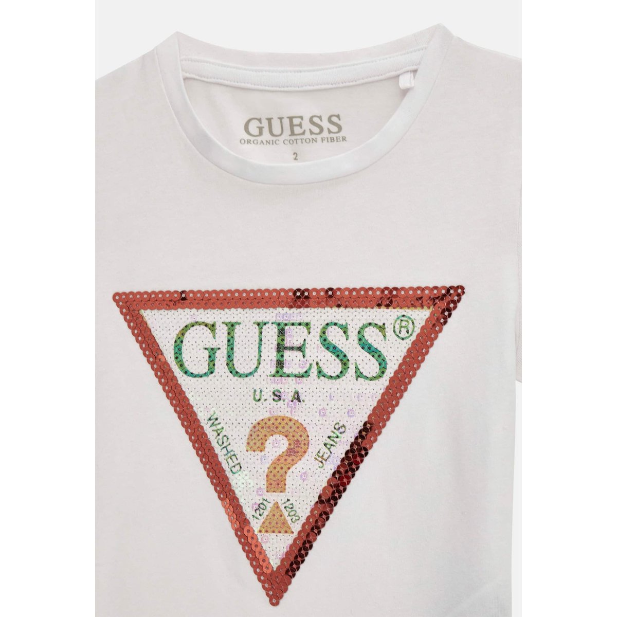 T-Shirt Logo Triangulaire Sequins Frontal blanc, GUESS KIDS