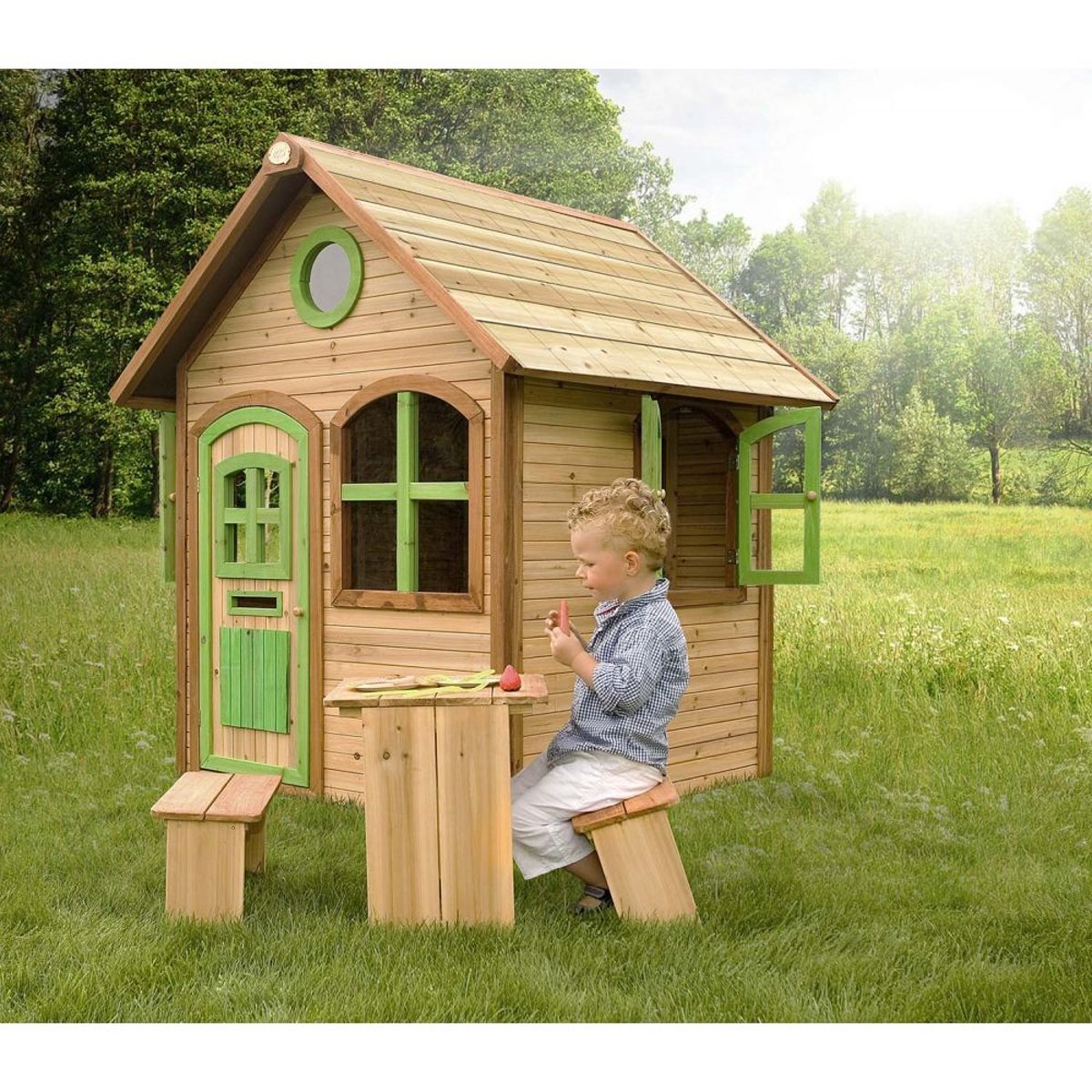 Maison extérieure enfant en bois Julia naturel, AXI