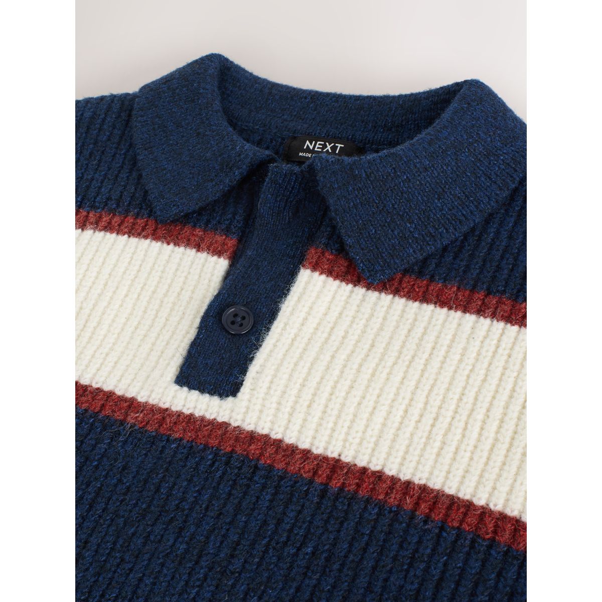 Polo de rugby rayé en maille bleu marine/bordeaux, NEXT