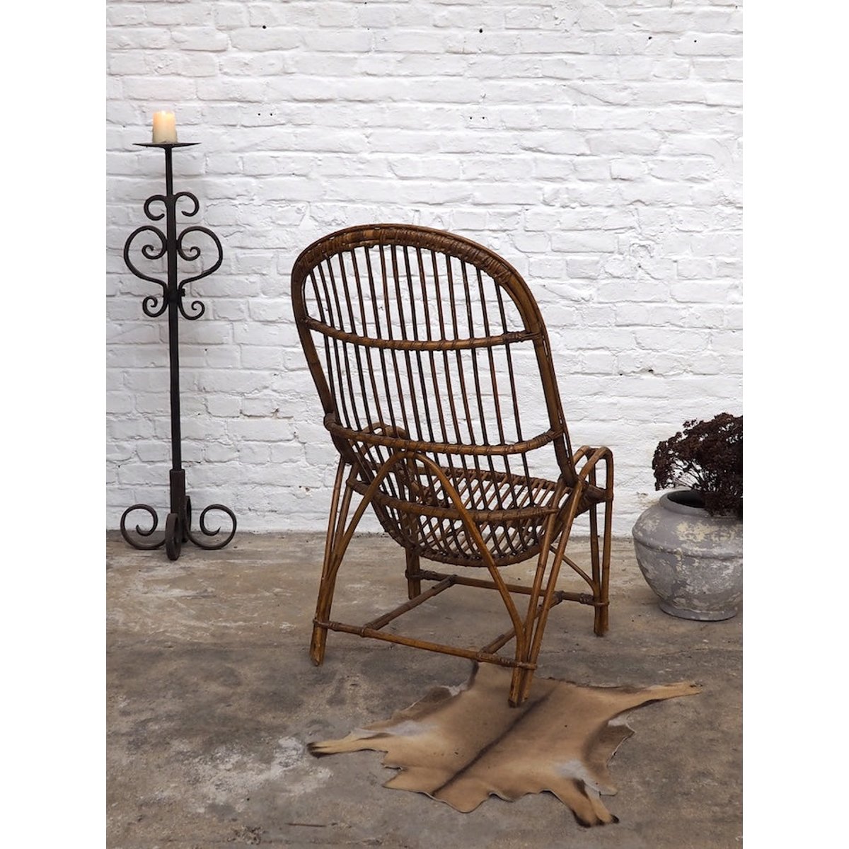 Grand fauteuil en rotin Ernest N°682 - Bon état naturel, DEBONGOUT