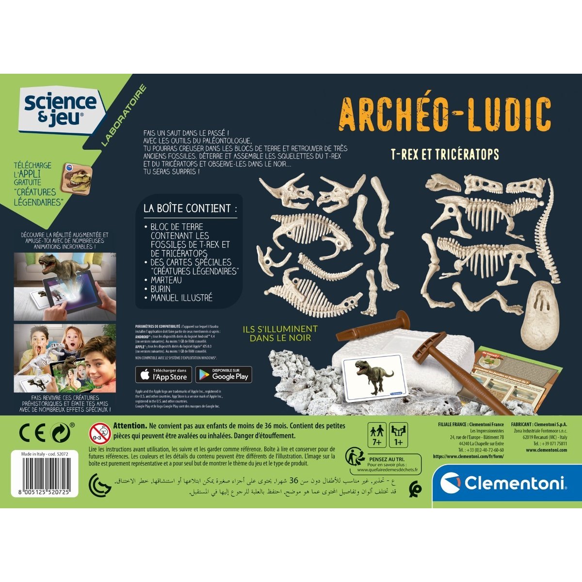 Archéo ludic - t-rex & tricératops couleur unique, CLEMENTONI