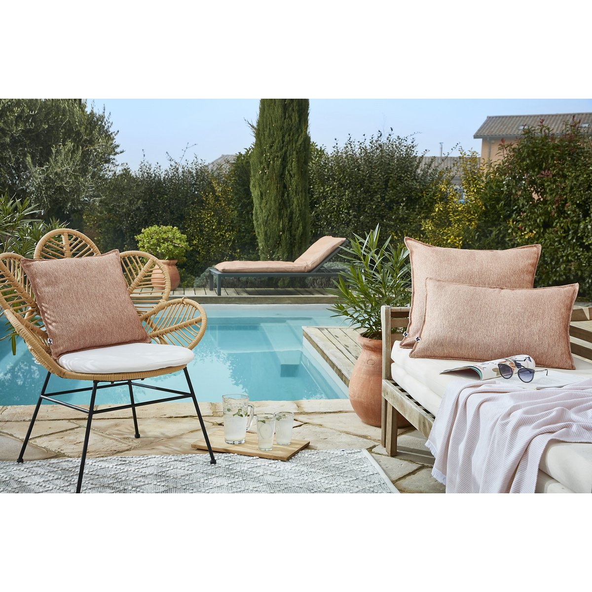 Housse de coussin deperlant NAIA corail, EDEN