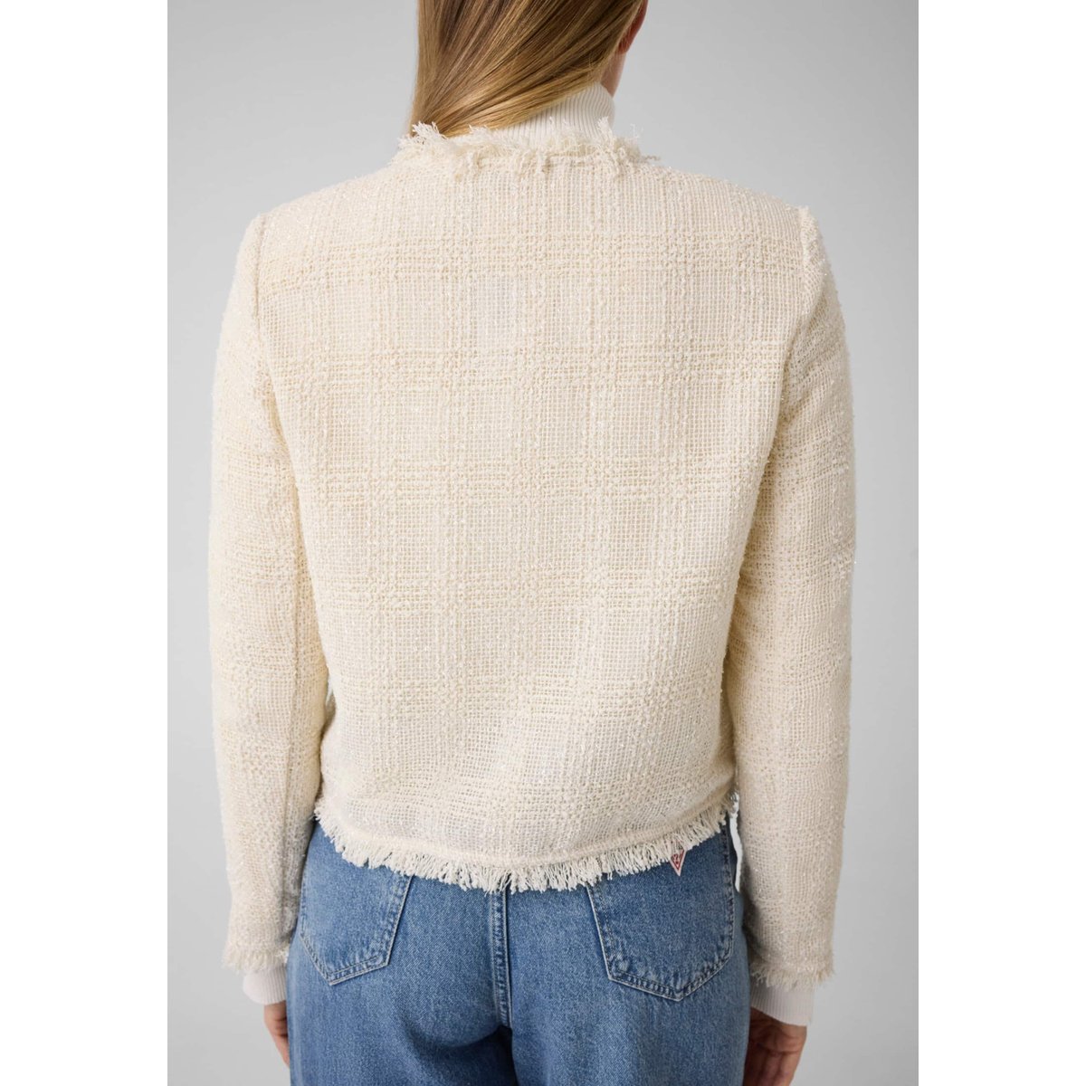 Veste En Tweed À Franges blanc, GUESS