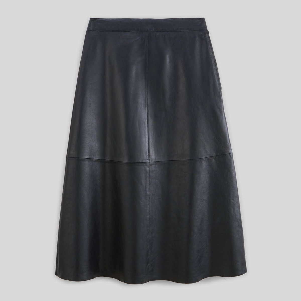 Jupe midi en cuir de mouton noir, MONOPRIX