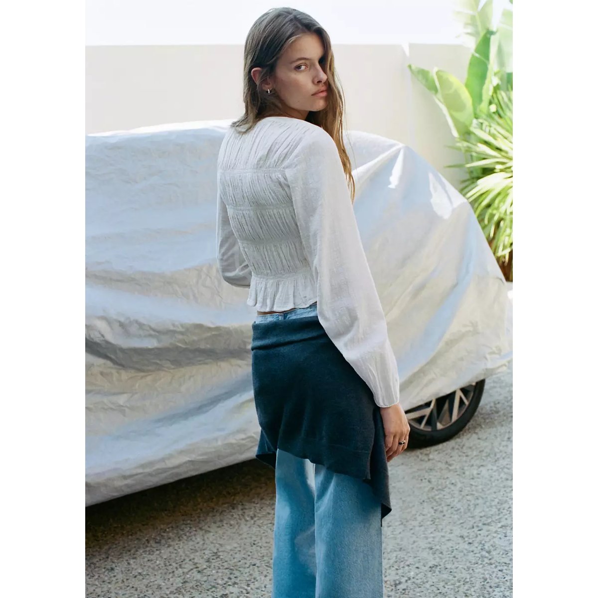 Blouse détails froncés blanc cassé, MANGO TEEN