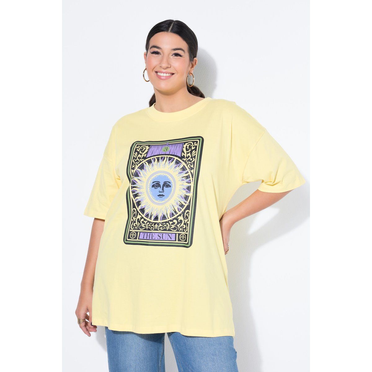 T-shirt oversize avec imprimé soleil style jaune sable, STUDIO UNTOLD