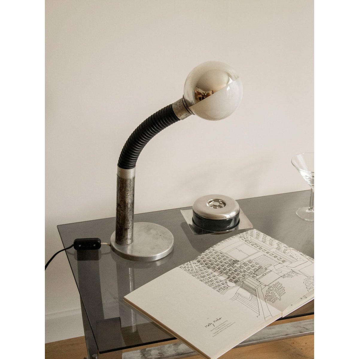 Lampe Eye Ball en métal acier Julia N°1016 - Bon état métal, DEBONGOUT